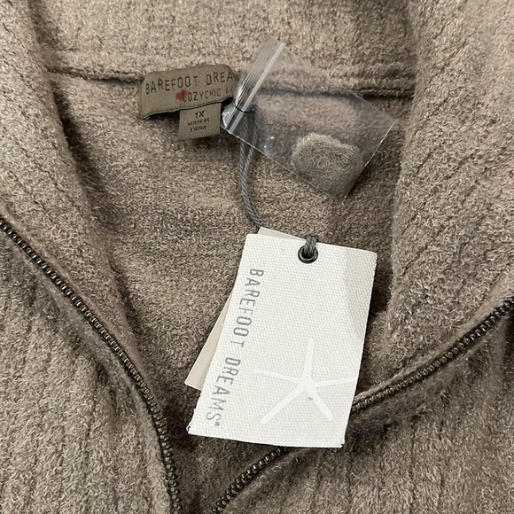 Barefoot Dreams CozyChic Lite Half Zip Rolled Edge Tunic Khaki Sz1X - Picture 4 of 10